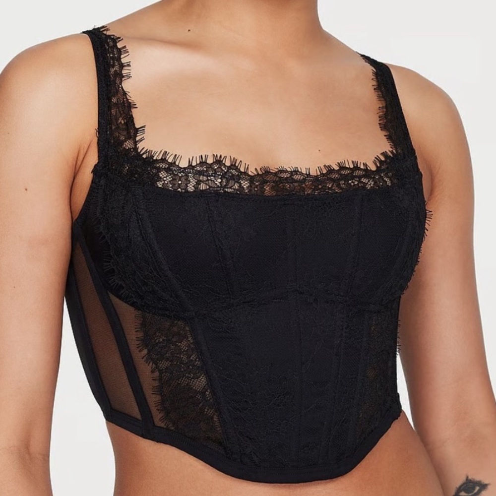 NWOT Victoria’s Secret Black Floral Lace Corset Top Women’s Size Small